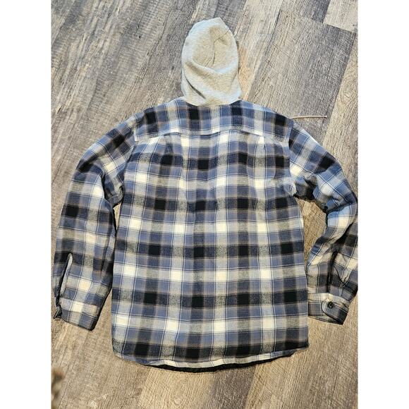 Wrangler Authentics Jacket Shirt Mens Plaid Button Hooded Quilted Lined medium - Picture 6 of 6